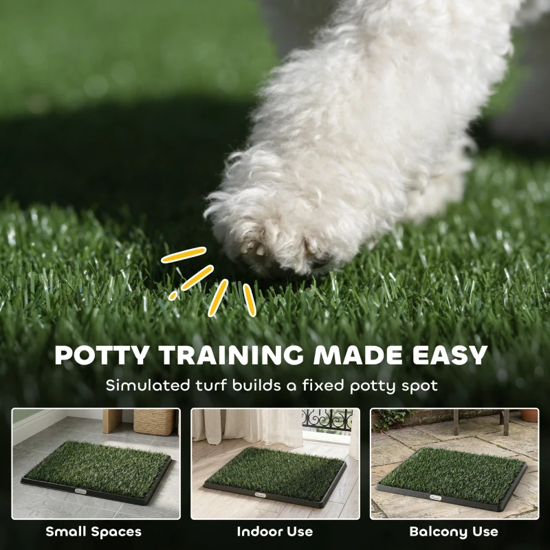 PawHut Toilette pour Chien avec 2 Tapis en Gazon Artificiel et Grille de Drainagec, Système Lavable, 63x50,5x3,5cm, Noir