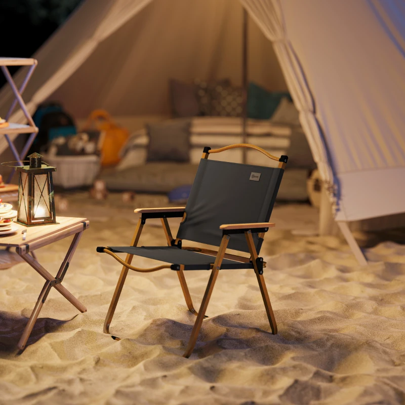 Outsunny Chaise de camping chaise de pêche pliante avec accoudoirs tissu Oxford et structure acier 54 x 59 x 78 cm gris foncé