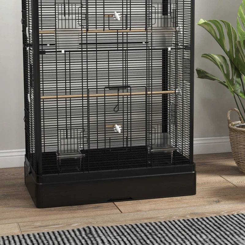 PawHut Cage à oiseaux volière avec portes perchoirs cage pour canaris perruches perroquets 61 x 36,5 x 98 cm noir
