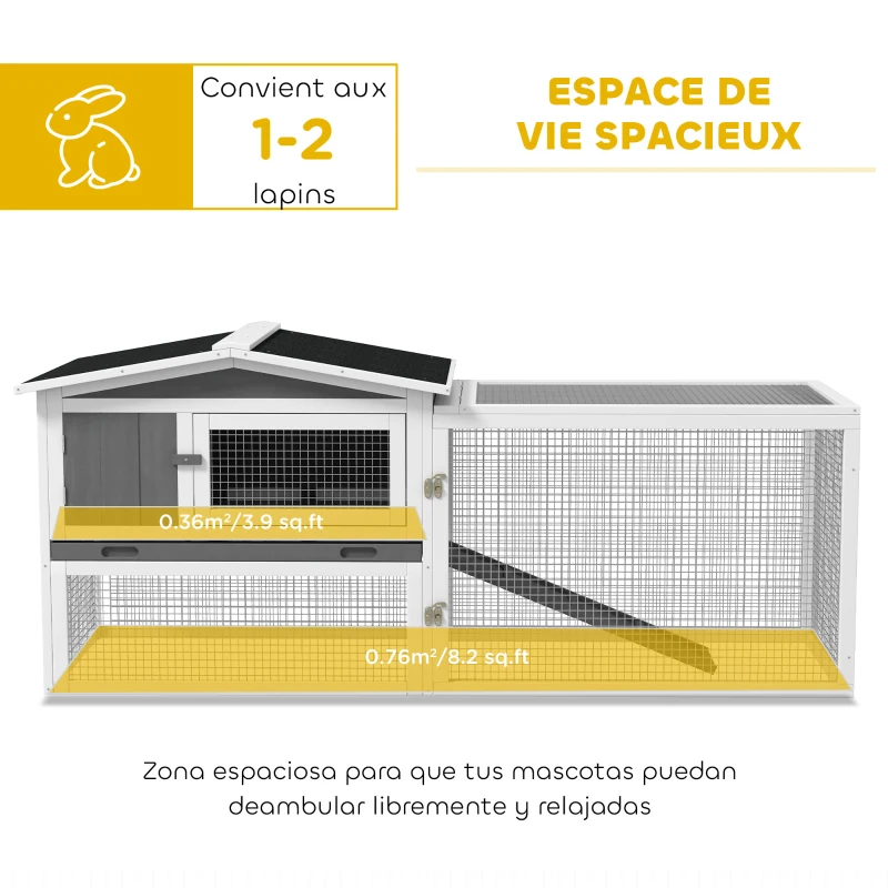 PawHut Clapier cage à lapins 2 étages tiroir déjection enclos extérieur amovible toit ouvrant 156x58x68cm bois massif pin