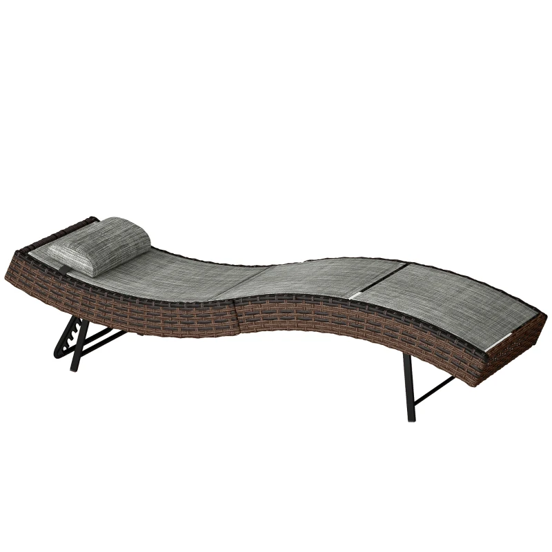 Outsunny S-förmige Garten-Sonnenliege aus Rattan mit Nackenkissen, 5-fach verstellbar, 60x198x44cm, Braun