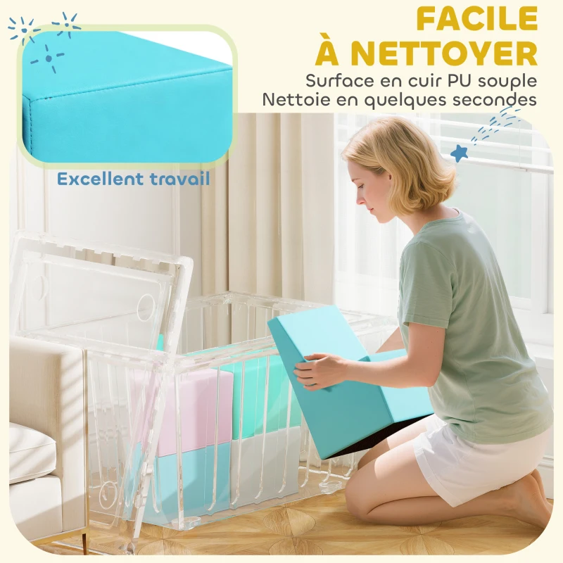 AIYAPLAY Parcours motricité bébé 8PCS, module motricité bébé mousse EPE et housse en PU, design table et chaises, multicolore