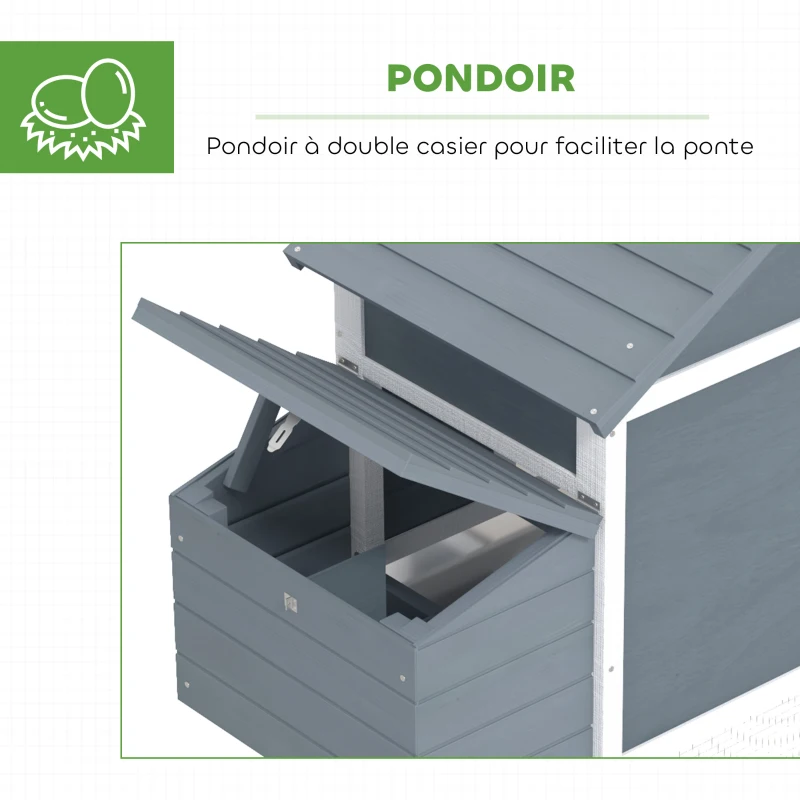 PawHut Petit poulailler cottage cage à poules sur pied dim. 150,5L x 54l x 87H cm multi-équipement bois massif de sapin