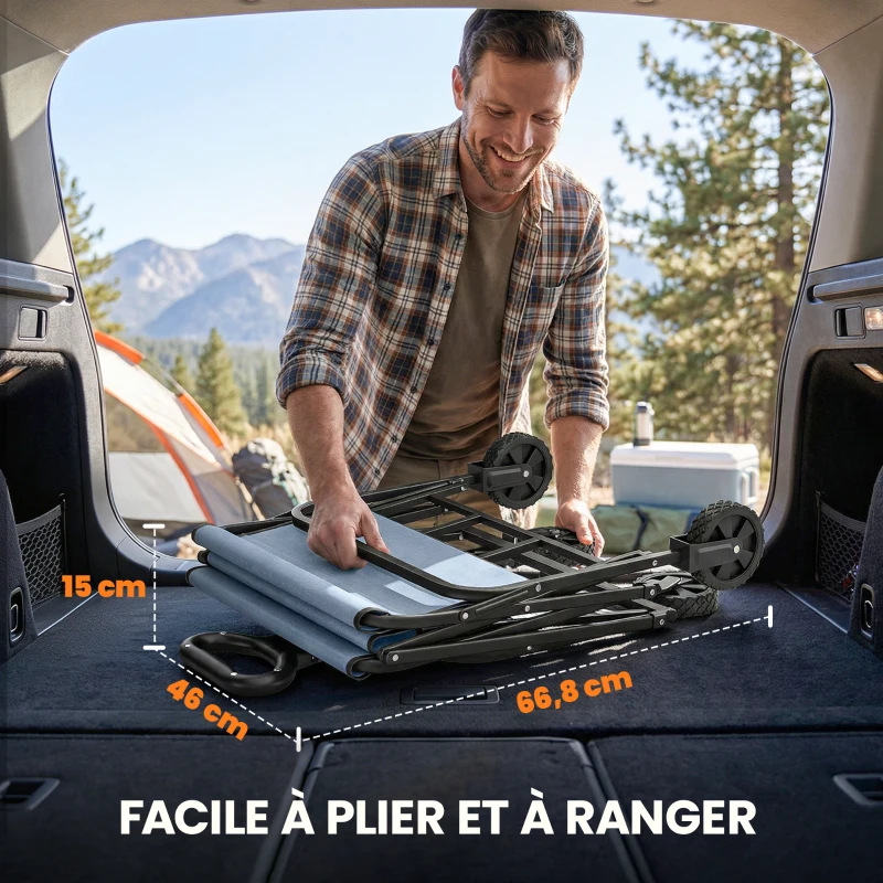 Outsunny Chariot de Jardin Charrette de Transport Pliable Tout-Terrain 66L Charge 68kg Poignée Réglable 81 x 45 x 89 cm Gris