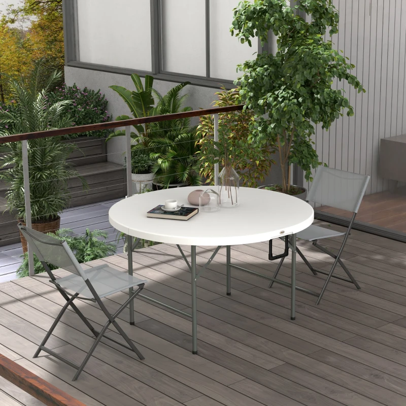 Outsunny Table ronde de jardin pliante Ø122 cm peut accueillir 6 personnes pour évènement, structure métal, plateau HDPE