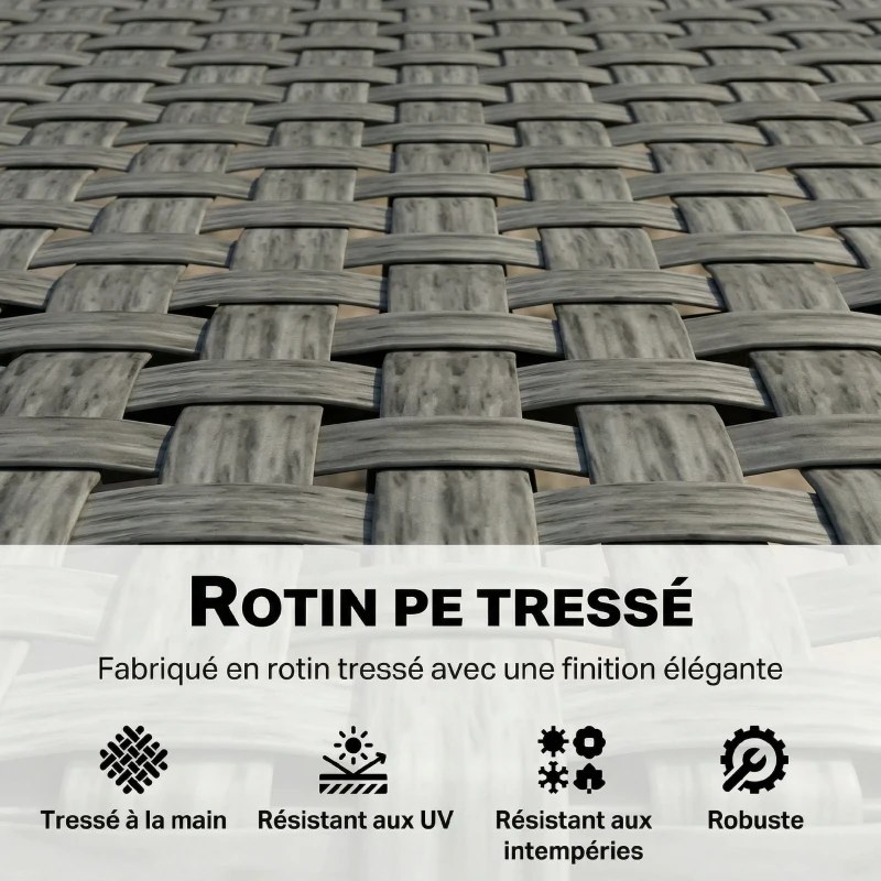 Outsunny Banc de Jardin 2 places en Résine Tressée et Acier, avec Accoudoirs, Dossiers et Pieds Réglables, 110x58x78cm, Gris