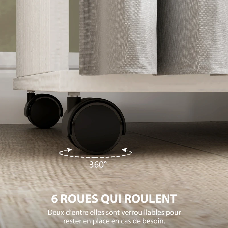 HOMCOM Armoire penderie Meuble de Rangement Mobile 6 roulettes 120L x 40l x 128H cm en bois blanc