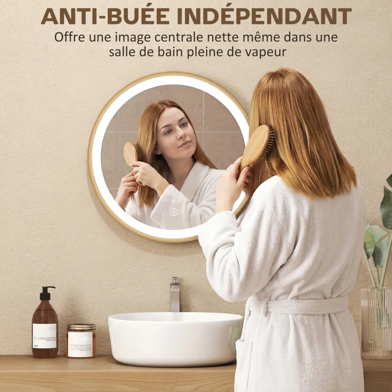HOMCOM Miroir salle de bain avec éclairage LED rond 40 cm, miroir lumineux mural à 3 températures de couleur, dimmable, doré