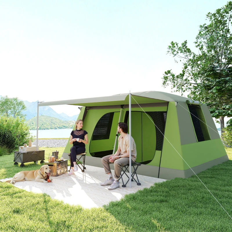 Outsunny Tente de camping avec porche pour 4 à 8 personnes légère portable, facile à Installer, sac de transport et crochet, vert