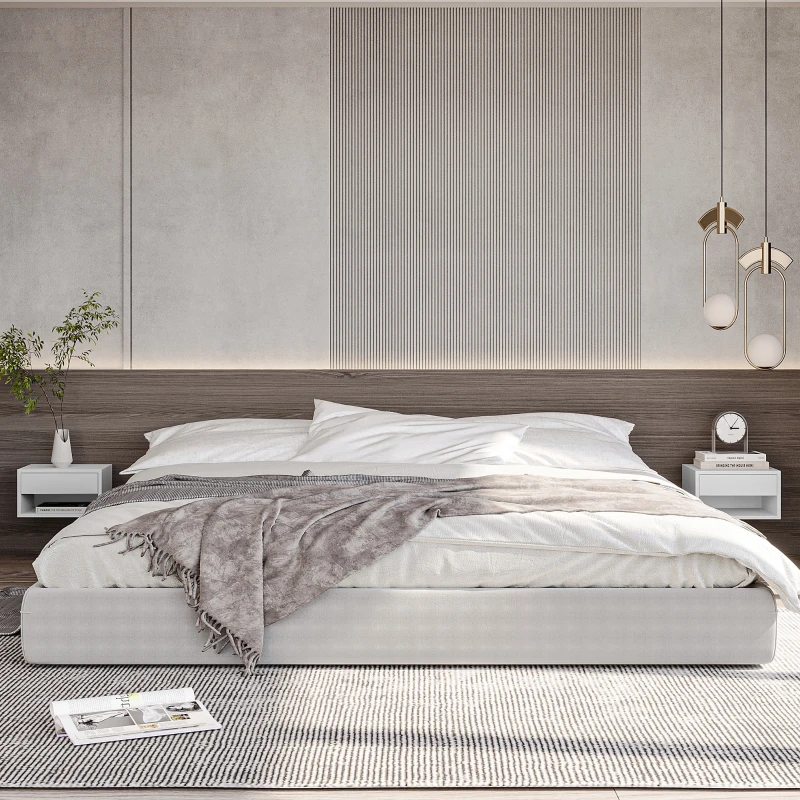 HOMCOM Lot de 2 tables de chevet murales, tables de nuit, tiroir, compartiment ouvert, plateau, 37 x 32 x 21 cm, blanc