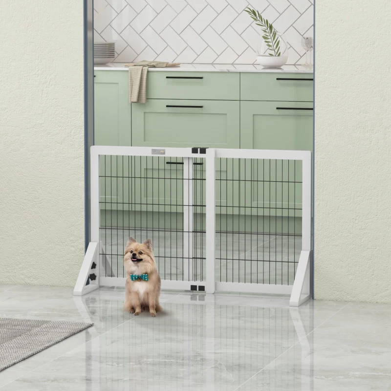 PawHut Barrière de sécurité pour chien barrière de protection à 2 panneaux largeur réglable 63-106 cm en bois acier blanc