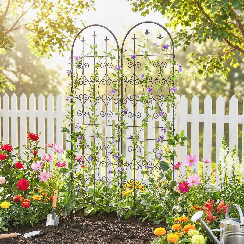 Outsunny Lot de 2 Supports pour Plantes Grimpantes, Treillis de Jardin, pour Légumes, Vignes, Fleurs, en Métal, 50 x 180 cm, Noir