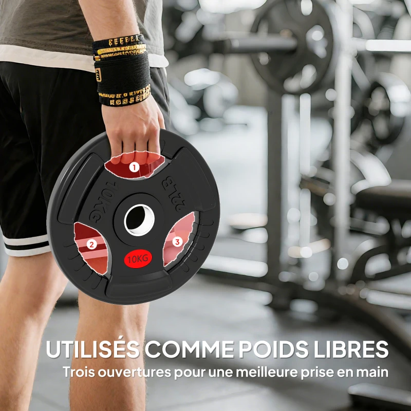 SPORTNOW Disques de Poids en Plastique 20 kg, Plaques de Poids 2 x 10 kg, 3 Poignées, Trous de Ø 50 mm, Noir