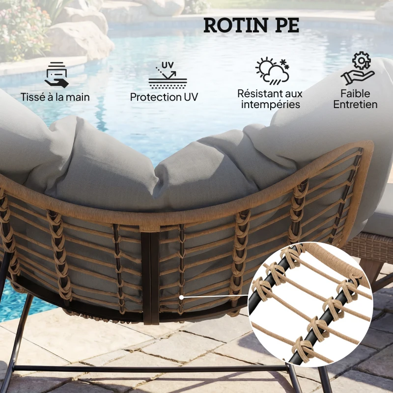 Outsunny Fauteuil à Bascule Papasan Intérieur Extérieur, Chaise Ovale à Bascule Rembourrée pour Jardin, Patio, Gris