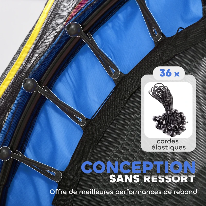 HOMCOM Trampoline pour enfant filet de sécurité porte zippée 6 poteaux rembourrés charge max. 45 kg Ø 1,40 x 1,90H m multicolore