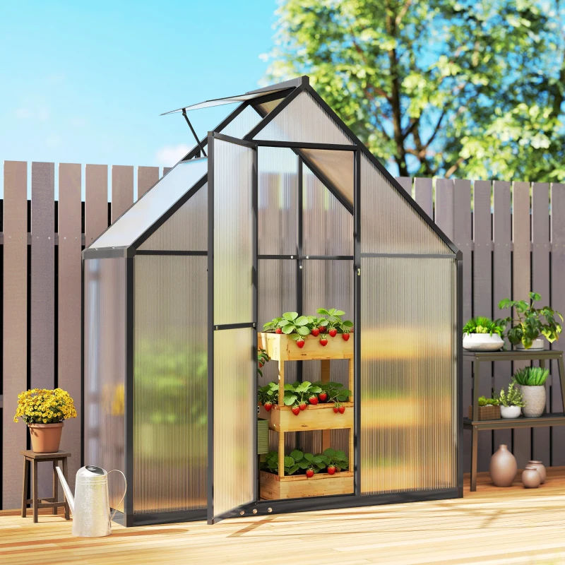 Outsunny Serre de jardin en aluminium polycarbonate, serre avec fenêtre réglable porte battante résistant intempéries transparent