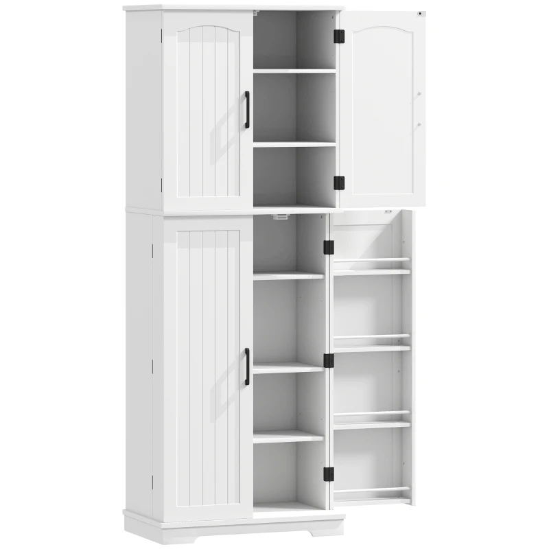 HOMCOM Buffet haut cuisine, armoire de cuisine, 4 portes, 10 niches, 8 porte-épices et étagères réglables, 60x35x162cm, blanc(m-12)