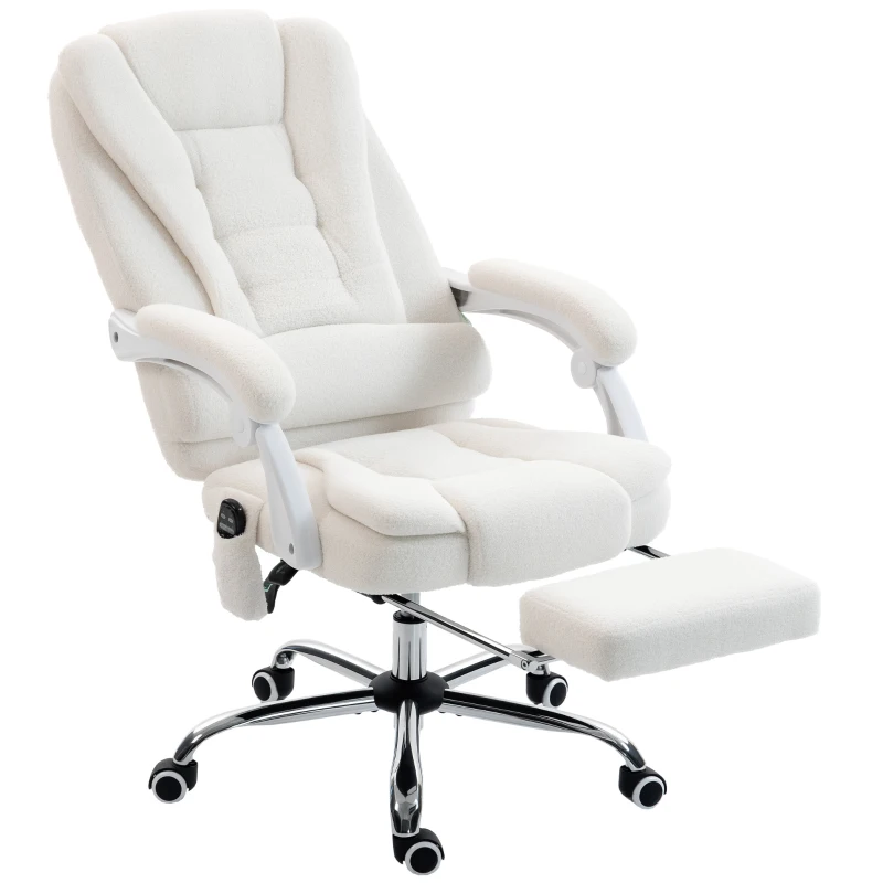 Vinsetto Fauteuil de bureau direction massant chauffant hauteur réglable dossier inclinable toile de lin blanc
