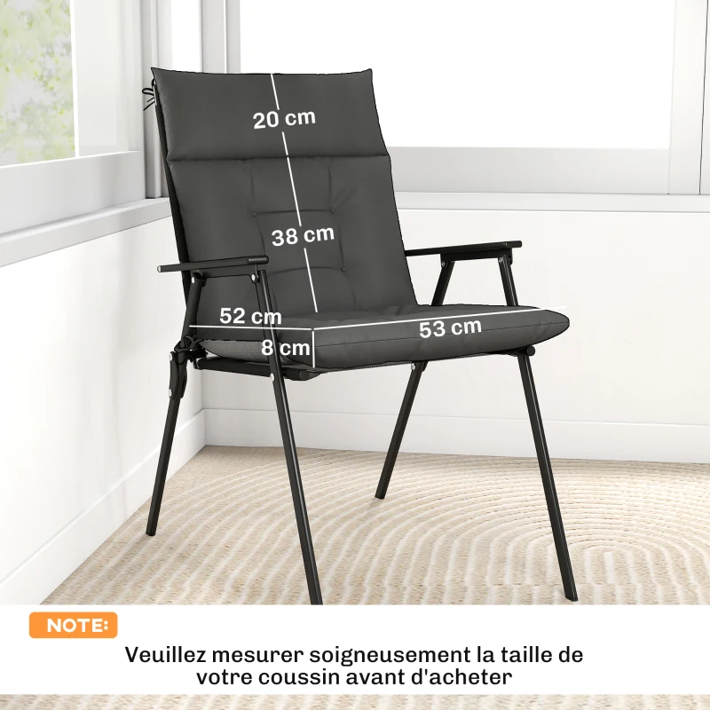 Outsunny Lot de 4 coussins pour chaises de terrasse, résistants à l'eau, antidérapants, avec liens, 112x53cm, Gris Foncé