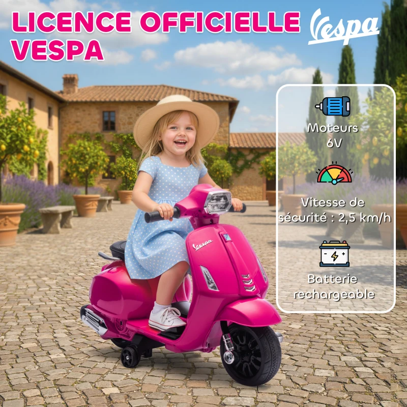 AIYAPLAY Moto électrique enfants 6 V, voiture électrique enfants avec Roues d'Apprentissage, pour 2-6 Ans, 71 x 37 x 52 cm, Rose
