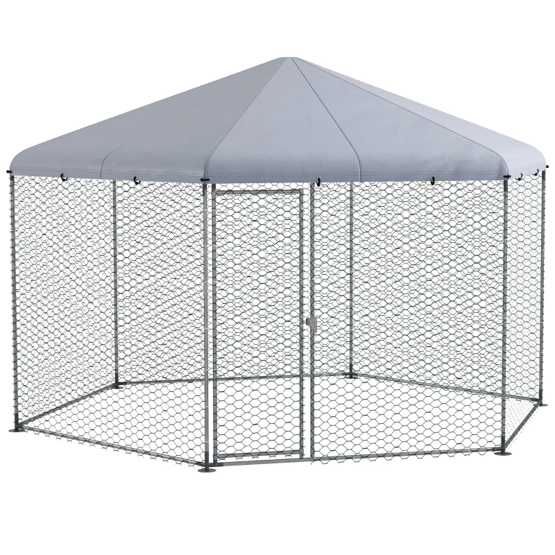 PawHut Enclos poulailler extérieur 10 m² parc grillagé 400 x 346 x 263 cm - espace couvert - 10-15 poules