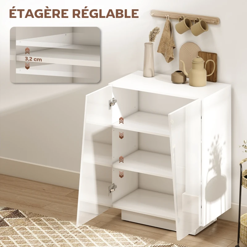 HOMCOM Buffet meuble de rangement avec placard double porte et étagère réglable, 70 x 40 x 88 cm, blanc brillant