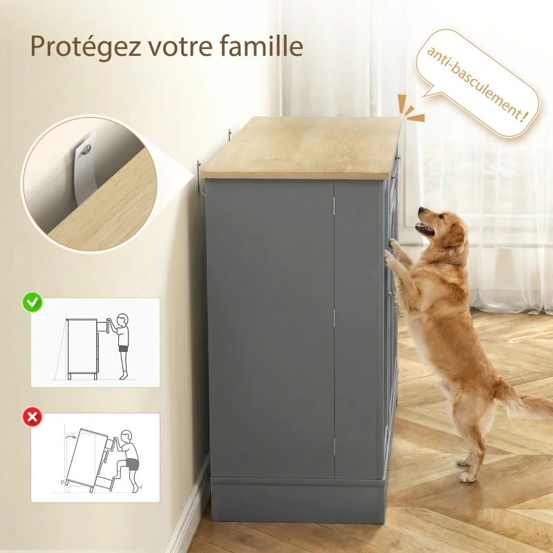 HOMCOM Buffet cuisine, meuble de rangement avec 3 portes, tiroir, étagères de porte et étagère réglable, 105x40x83cm, gris