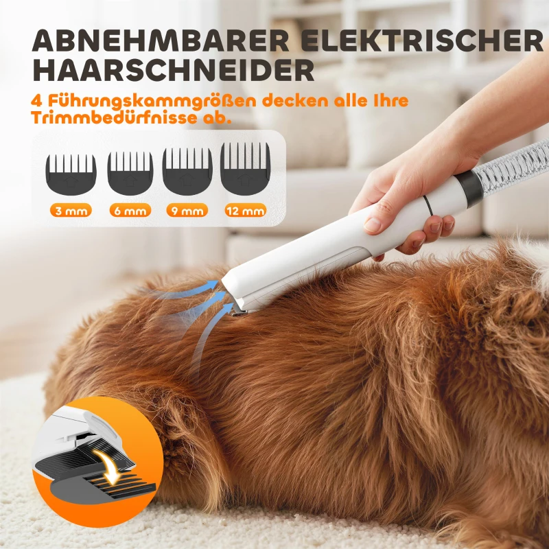 PawHut Hundeschermaschine mit Staubsauger leise Schermaschine mit 5 Pflegewerkzeugen für Hunde Katzen Haustiere Weiß