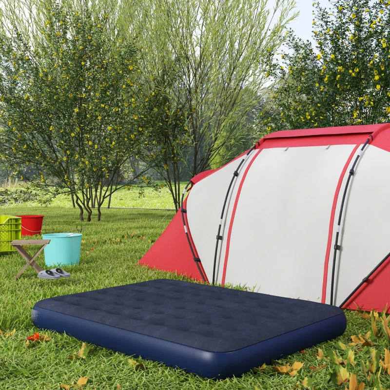 Outsunny Matelas gonflable 2 personnes matelas pneumatique avec pompe à main intégrée, surface floquée, bleu