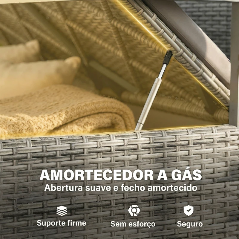 Outsunny Banco de Armazenamento Exterior 170 L com Almofada Lavável Encosto Apoios de Braços em Madeira de Acácia Cinzento Claro