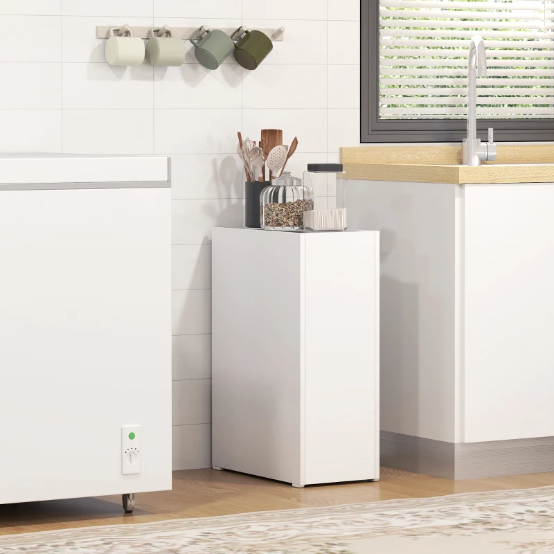 HOMCOM Schmaler Badezimmerschrank, Bodenschrank mit tiefer Schublade, Freistehender Badschrank, Spanplatte, Weiß(m-8)