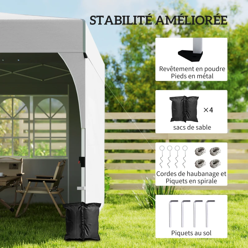 Outsunny Tonnelle de jardin 3 x 3 m pop up, tonnelle pliante réglable en hauteur, protection UV50+, 3 parois latérales, crème