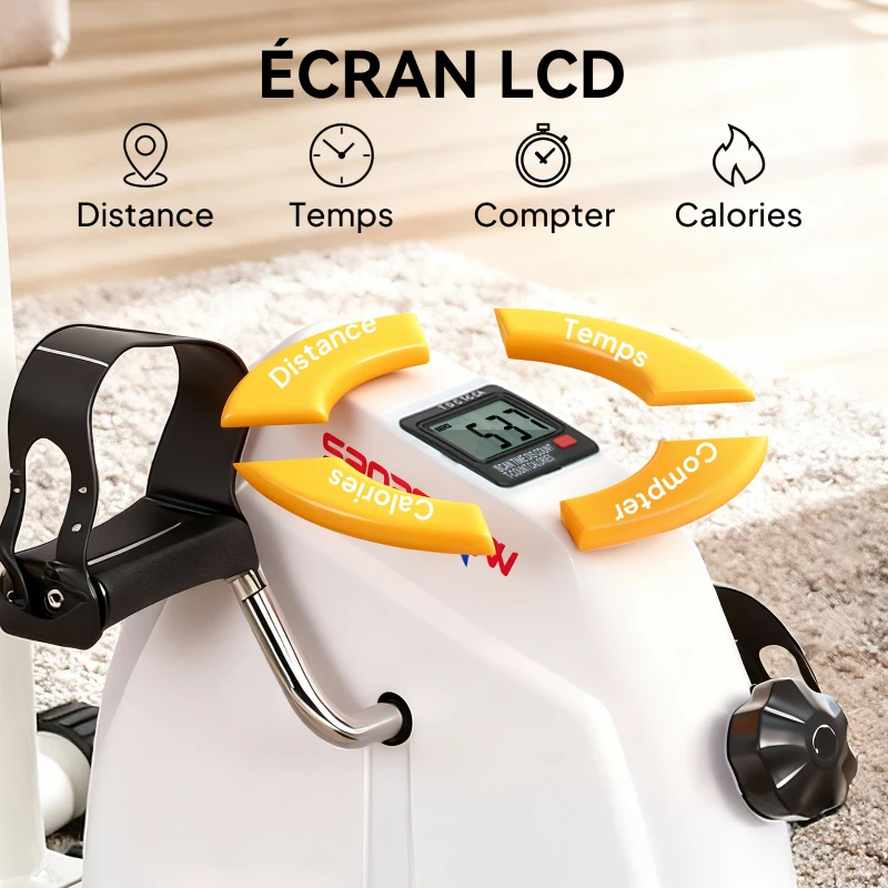 SPORTNOW Vélo d'entraînement pour mains, bras, genoux et jambes réglable en hauteur écran LCD 60 x 40 x 86-91 cm blanc