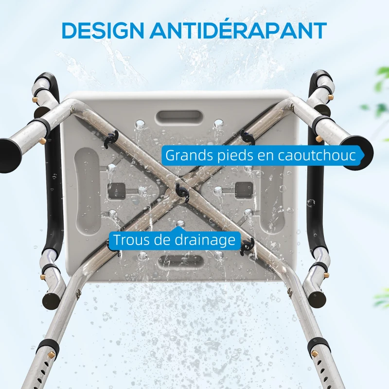 HOMCOM Tabouret de douche pour personnes âgées et handicapées avec accoudoirs, hauteur réglable, patins antidérapants, blanc