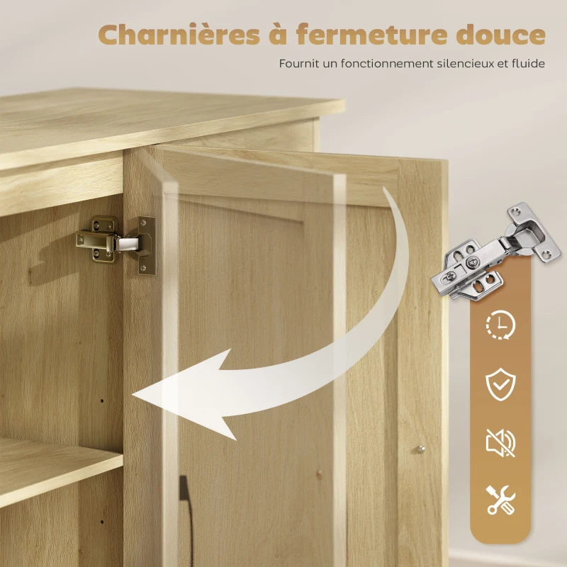 HOMCOM Buffet, meuble de rangement avec 3 portes, 2 tiroirs et étagère réglable, 120 x 38 x 79 cm, bois naturel