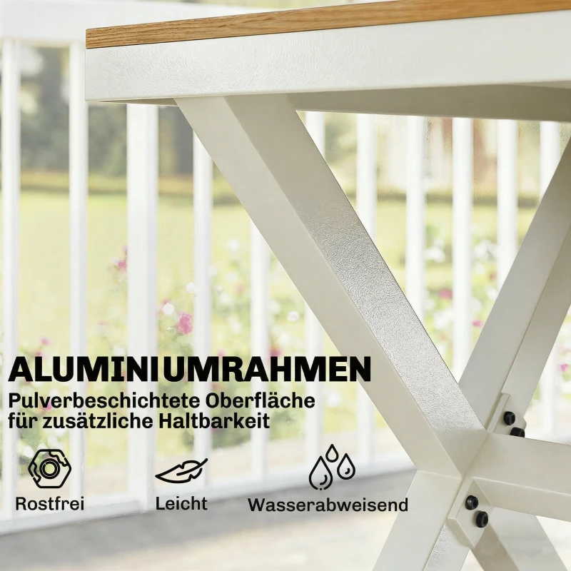 Outsunny Gartenmöbel Set Sitzgruppe 7-teilig Tisch mit 6 stapelbare Stühlen Holzoptik Aluminiumrahmen Teak