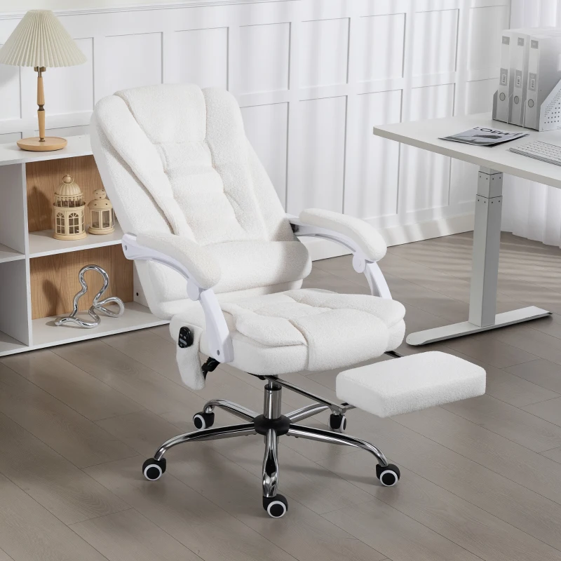 Vinsetto Fauteuil de bureau direction massant chauffant hauteur réglable dossier inclinable toile de lin blanc