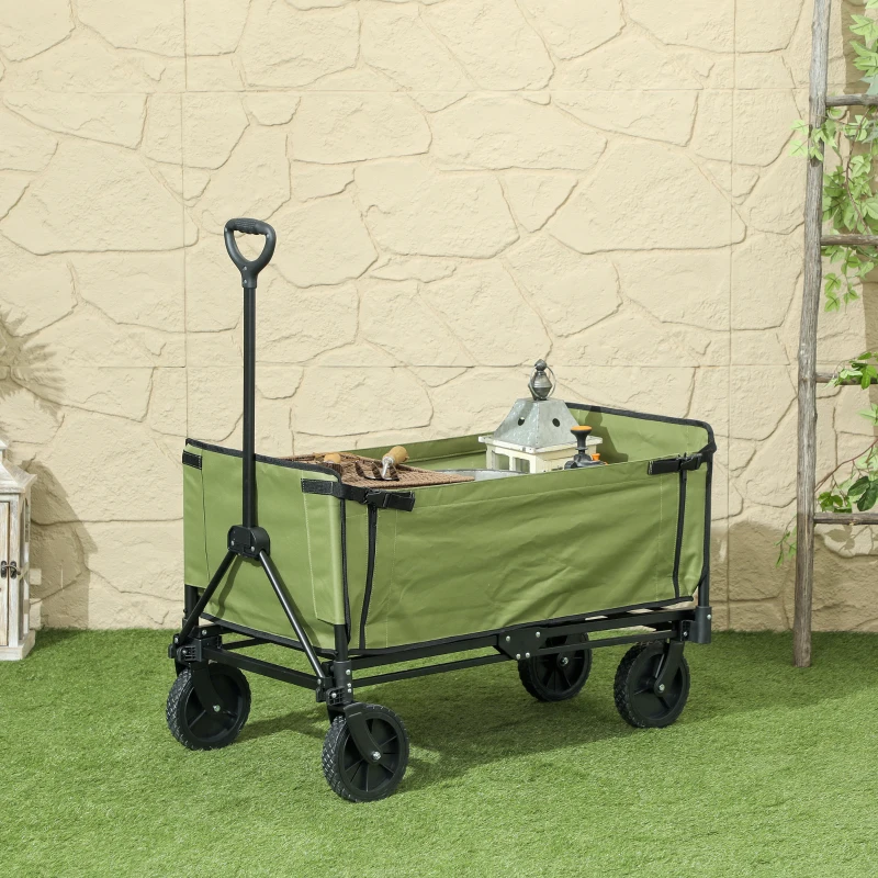 Outsunny Chariot de jardin pliable 130 L chariot de transport sac amovible poignée télescopique rotative 90 x 50 x 60 cm noir