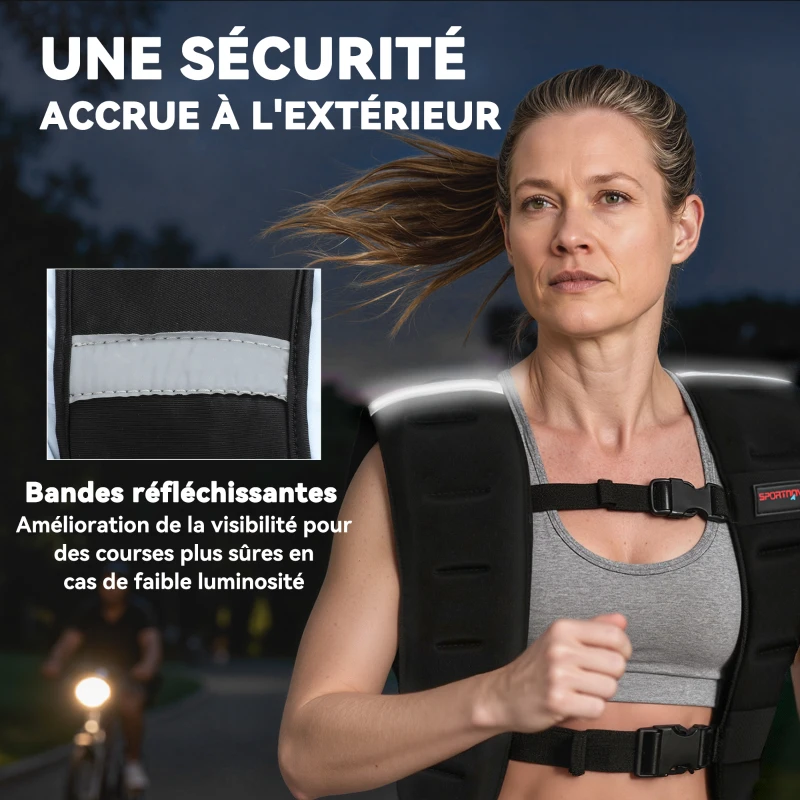 SPORTNOW Gilet lesté 5 kg veste lestée respirant avec sangles réglables et bandes réfléchissantes en sable de fer 43 x 33 cm noir
