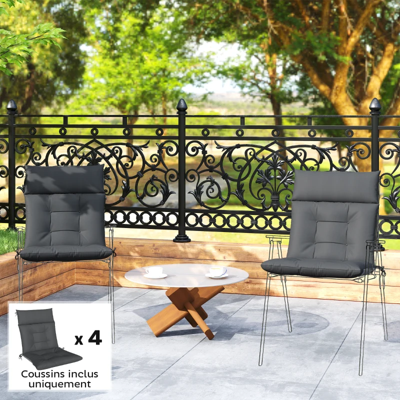 Outsunny Lot de 4 coussins pour chaises de terrasse, résistants à l'eau, antidérapants, avec liens, 112x53cm, Gris Foncé