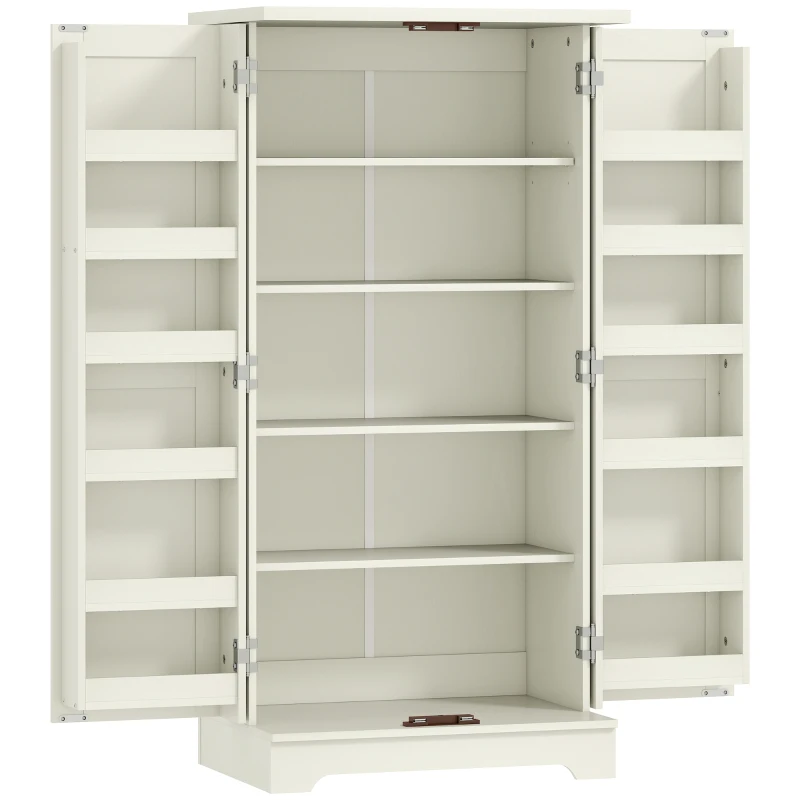 HOMCOM Buffet cuisine armoire de cuisine 5 niveaux avec portes et étagères réglables 60l x 40P x 120H cm grain de bois crème(m-12)