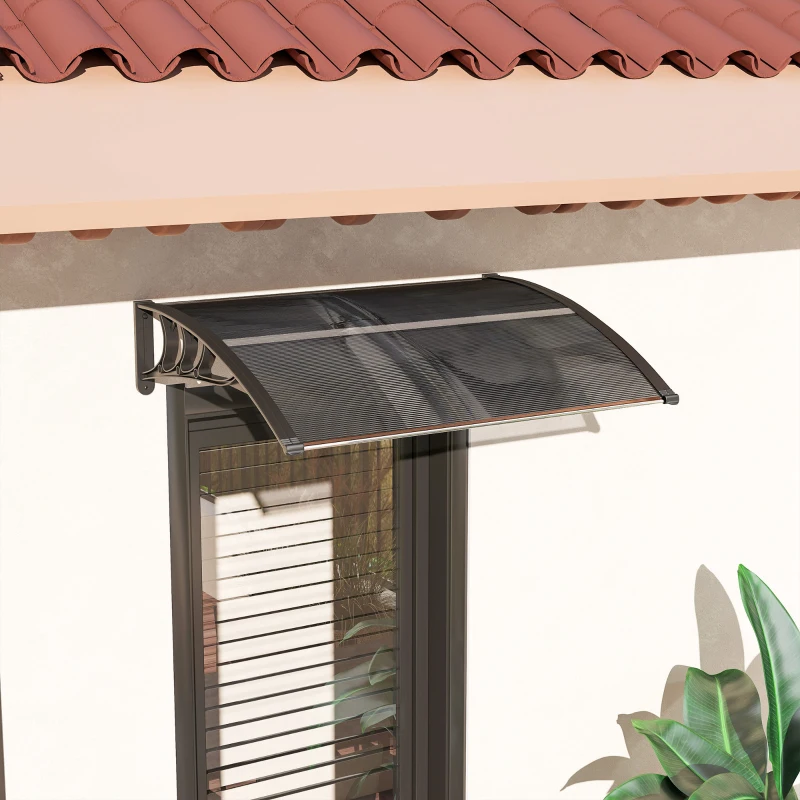 Outsunny Auvent de porte d'entrée, toit marquise de porte exterieur en polycarbonate et aluminium résistante 100 x 75 cm noir