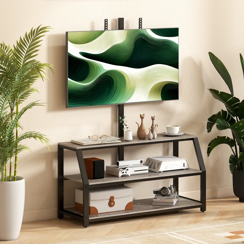 HOMCOM Meuble TV avec support pour téléviseurs jusqu'à 72 pouces, meuble télé avec 2 étagères ouvertes, 110x43x150cm, gris