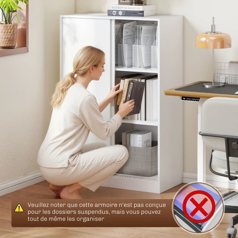 Vinsetto Armoire de Bureau 2 Portes coulissantes verrouillables dim. 80L x 40l x 120H cm 2 étagères en Bois Blanc