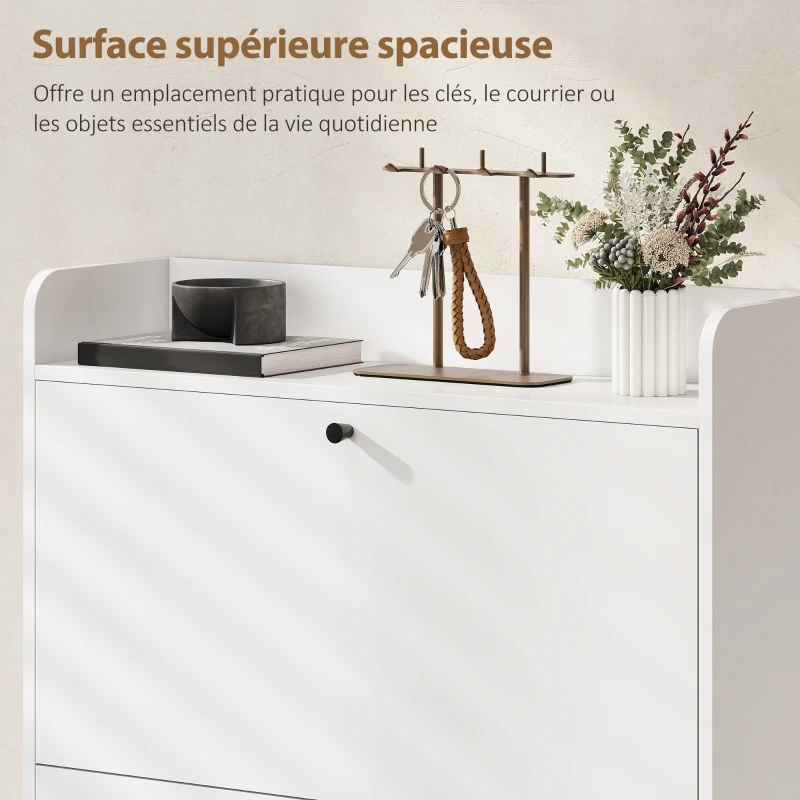 HOMCOM Meuble à chaussures 16 paires, armoire à chaussures avec 2 tiroirs rabattables, étagères réglables, 80x24x101cm, blanc