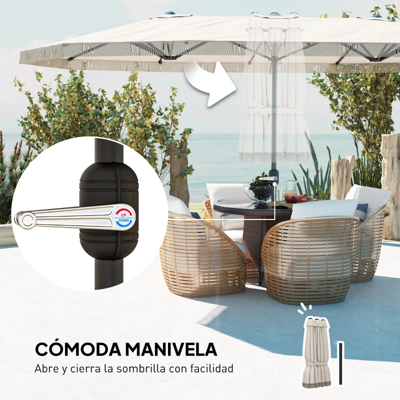 Outsunny Sombrilla Doble 4,5x2,7 m Sombrilla Terraza Exterior con Manivela Manual Resistente al Agua y Protección UV30+ Crema