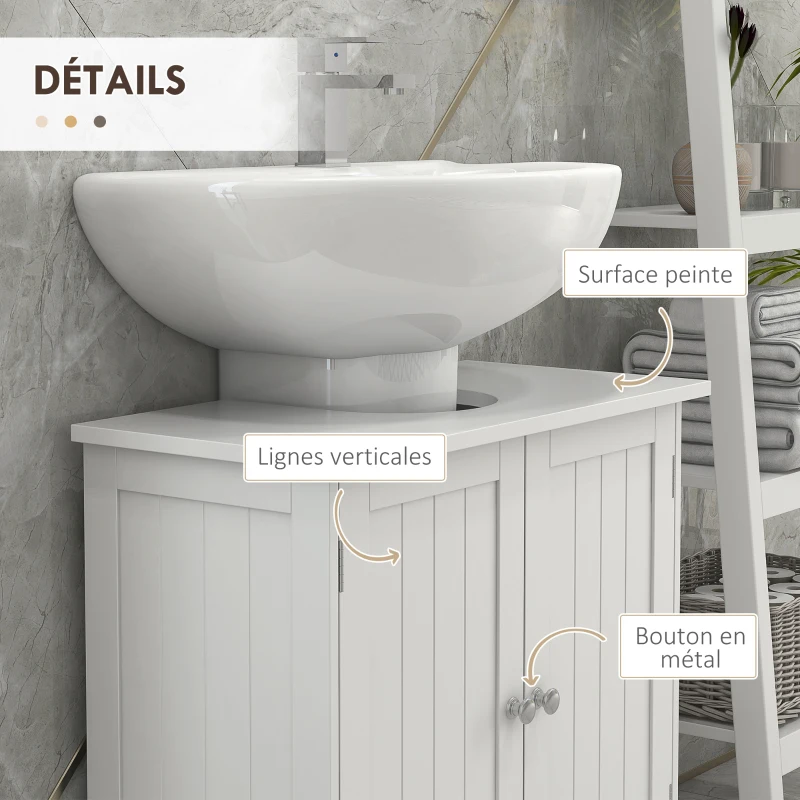 HOMCOM Meuble sous lavabo, meuble de salle de bain placard à 2 portes, étagère réglable, anti-humidité, 60 x 30 x 60 cm, blanc