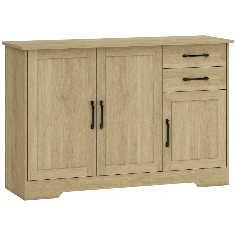 HOMCOM Buffet, meuble de rangement avec 3 portes, 2 tiroirs et étagère réglable, 120 x 38 x 79 cm, bois naturel