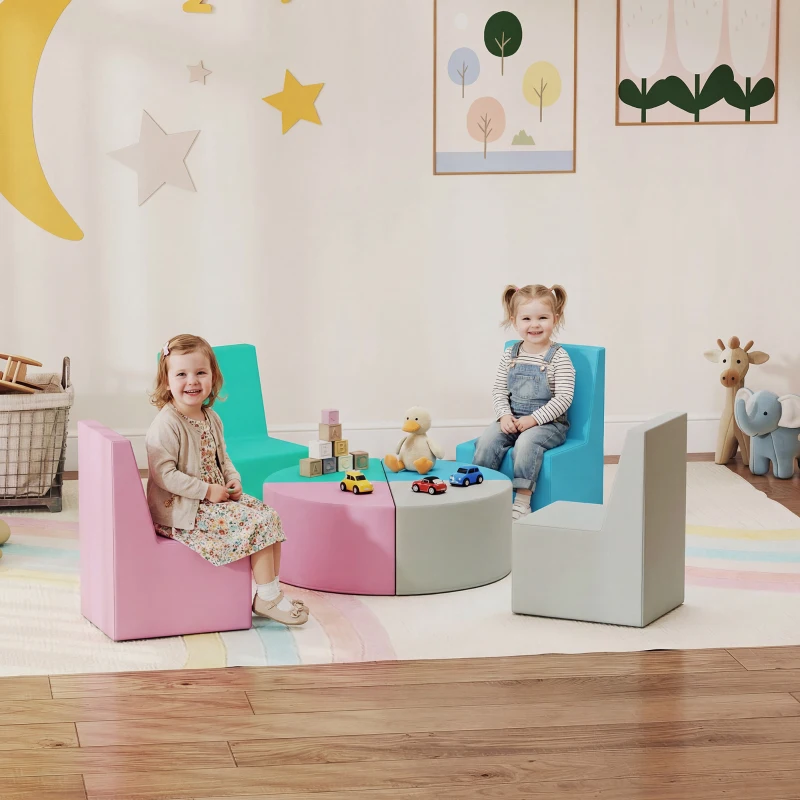 AIYAPLAY Parcours motricité bébé 8PCS, module motricité bébé mousse EPE et housse en PU, design table et chaises, multicolore