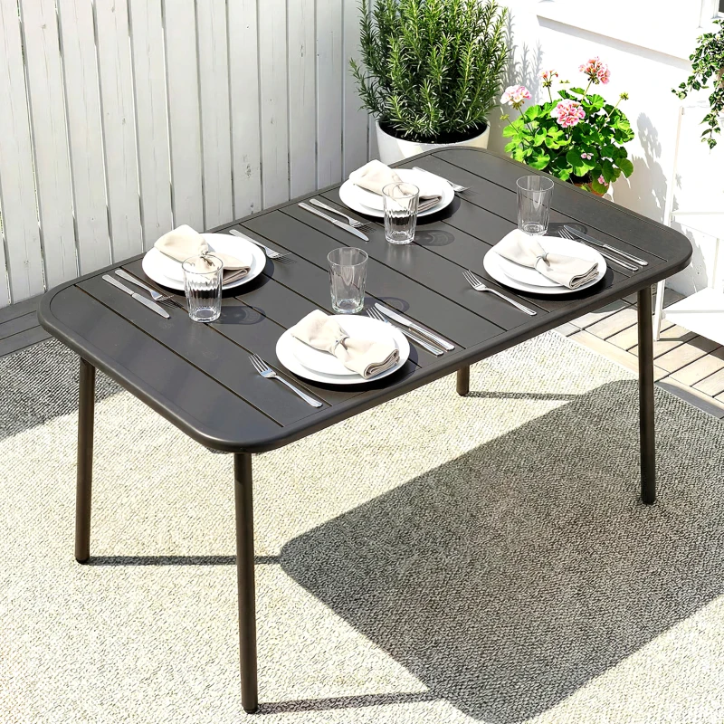 Outsunny Table de Salle à Manger Extérieure 120 x 70 cm pour 4 Personnes, Table de Jardin Rectangulaire avec Plateau à Lattes et Bords Arrondis, Gris